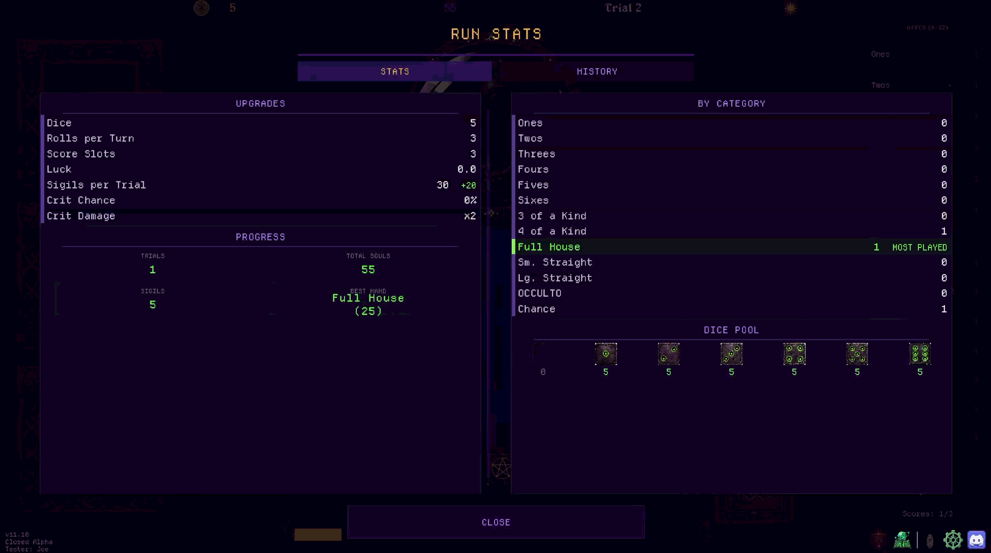Run Stats hand history tab